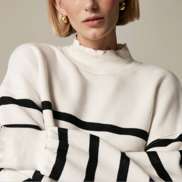 J.CREW Heritage Terry Mockneck Cropped Sweashirt In Stripe Women's SZ S - Picture 3 of 14